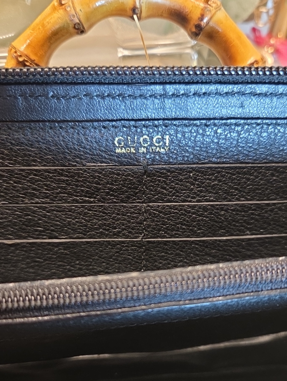 Authentic Gucci Vintage Black Suede Double Bamboo-Handle Wallet - Picture 2 of 10